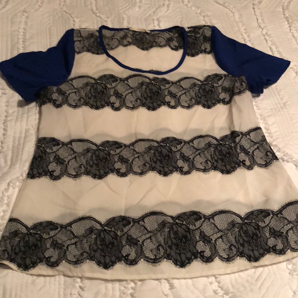 Lace print and royal blue blouse